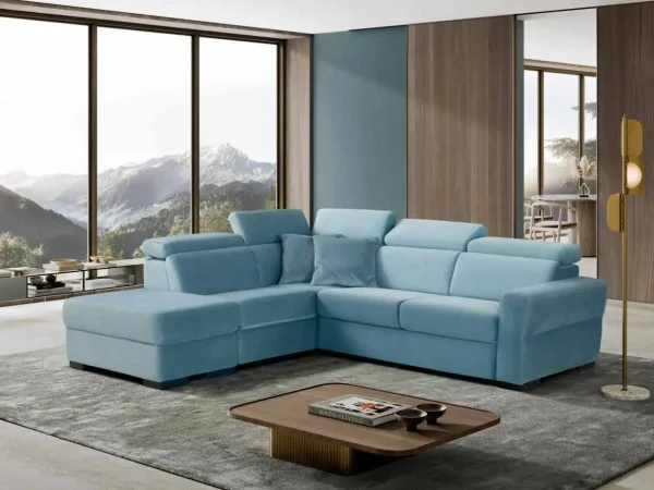 Divano ad angolo terminale con carrello estraibile e pouf contenitore modello Martina - foto 1 di 4
