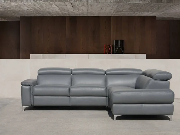 Divano ad angolo con 1 relax elettrico in vera pelle pieno fiore modello Avenger - foto 1 di 13