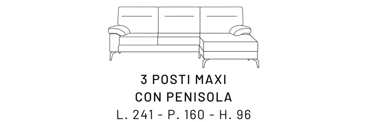 Diana Divano tre posti maxi con penisola e seduta scorrevole - misure Diana Divano tre posti maxi con penisola e seduta scorrevole - misure