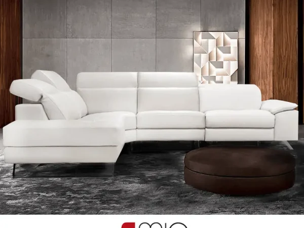 Divano tre posti con chaise longue e 1 relax elettrico in vera pelle pieno fiore modello Genius - foto 1 di 11