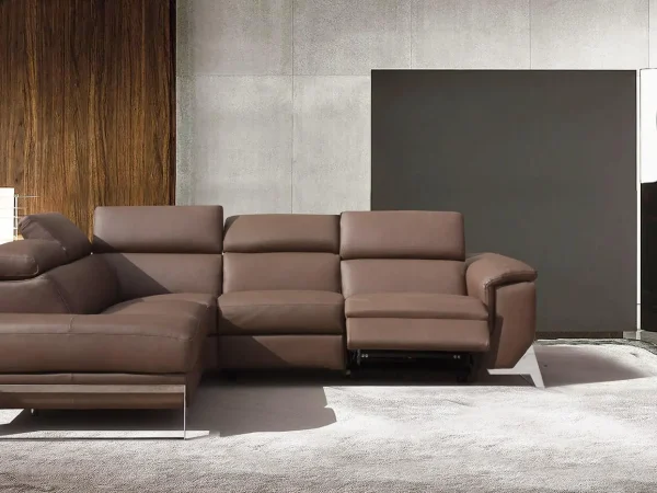 Divano ad angolo con 1 relax elettrico in vera pelle pieno fiore modello War - foto 1 di 18
