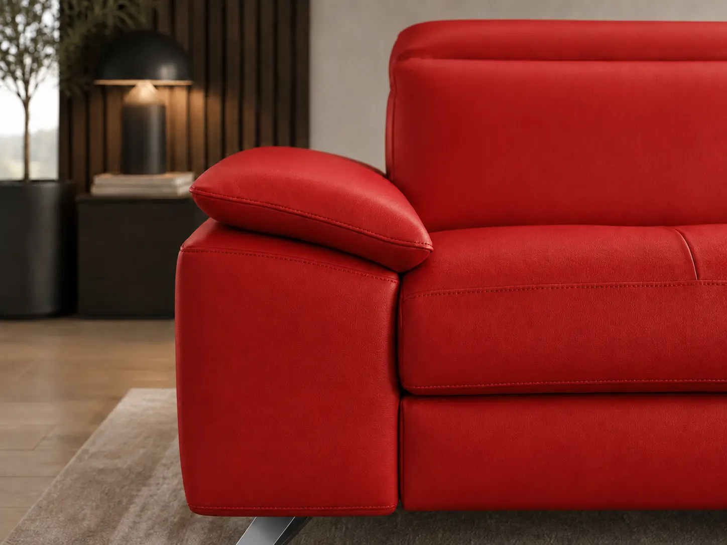 Divano Genius rosso, dettaglio della cucitura Divano Genius rosso, dettaglio della cucitura