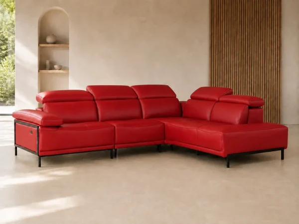 Divano Linus rosso, vista di tre quarti