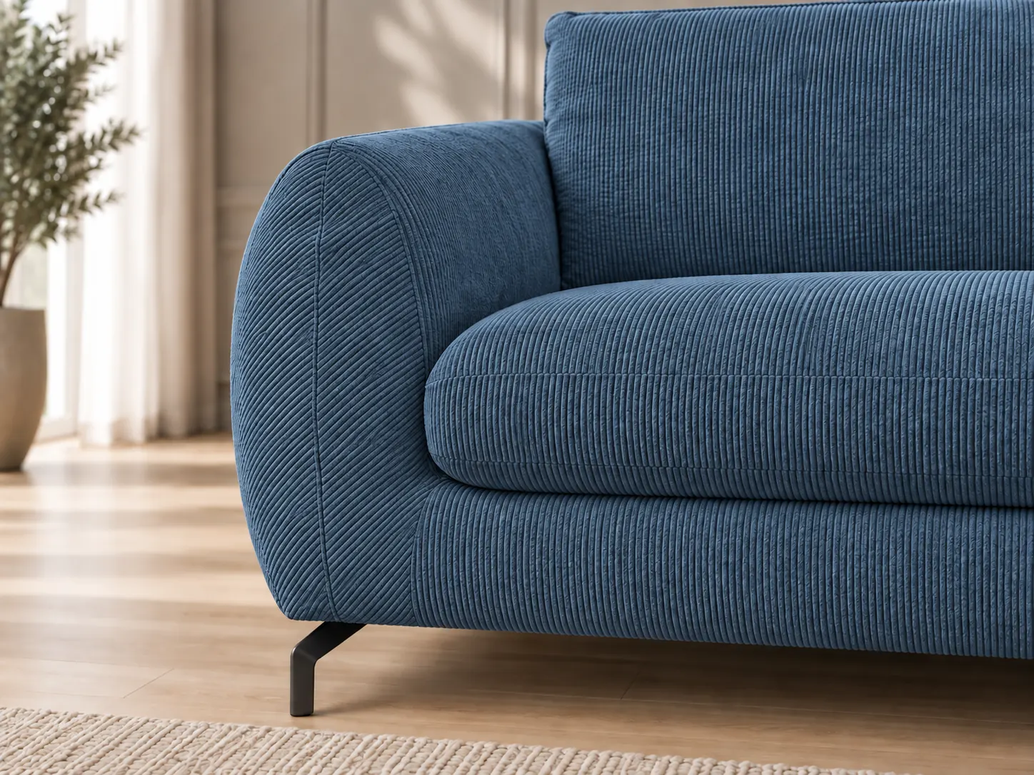 Divano Mango blu, dettaglio della cucitura Divano Mango blu, dettaglio della cucitura