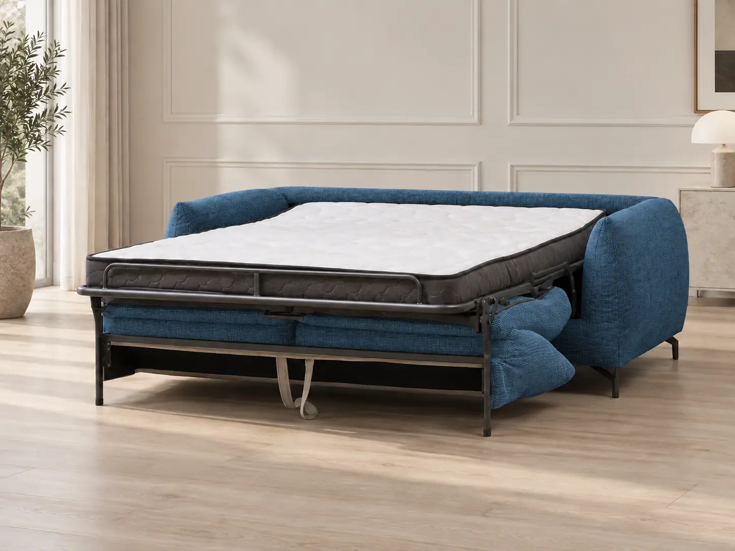Divano Mango blu, dettaglio del bracciolo Divano Mango blu, dettaglio del bracciolo