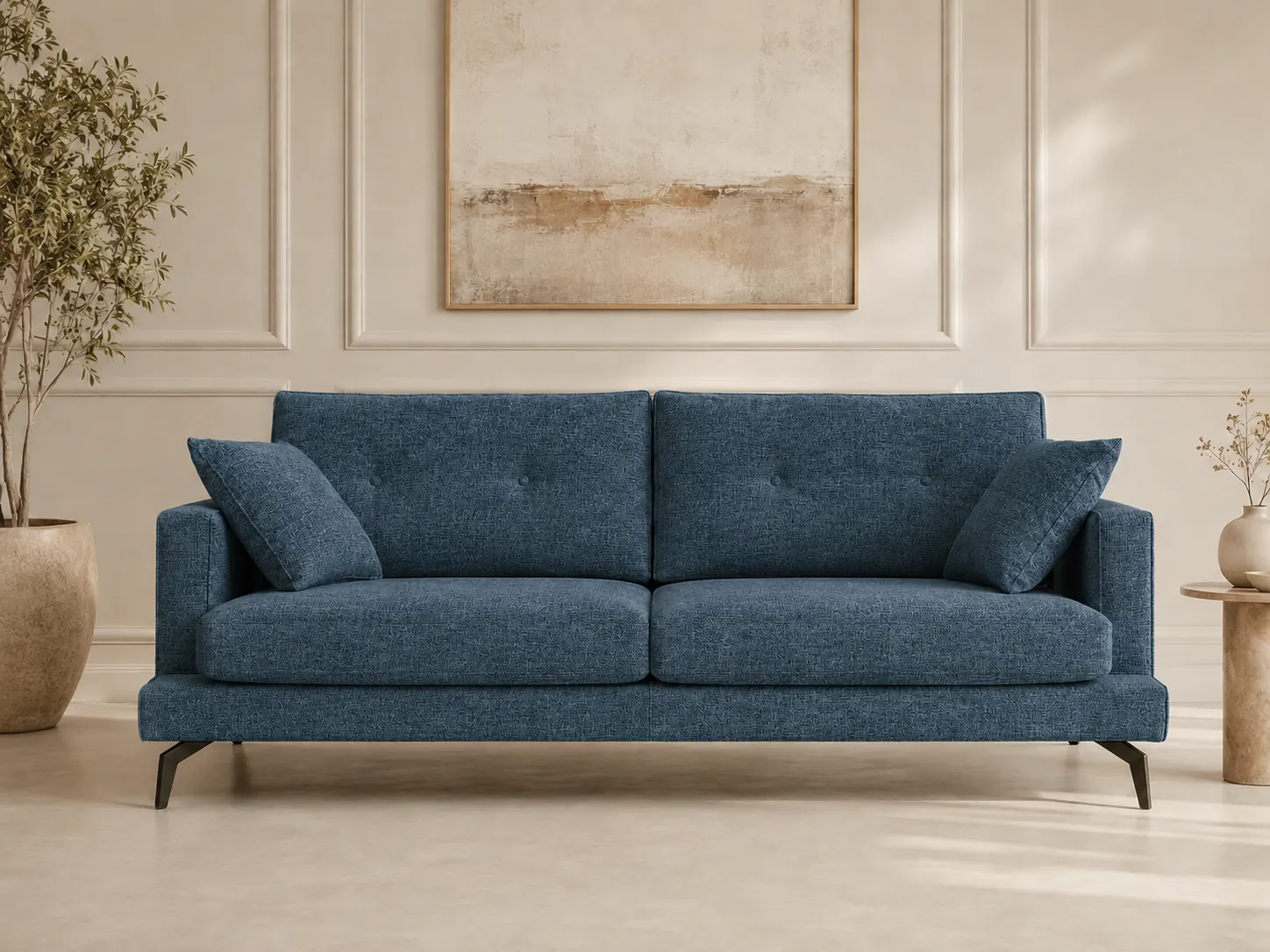 Divano Melvin blu, vista frontale Divano Melvin blu, vista frontale