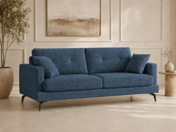 Divano Melvin blu, vista di tre quarti