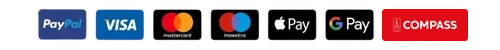 PayPal, Visa, Mastercard, Maestro, Apple Pay, Google Pay, Compass