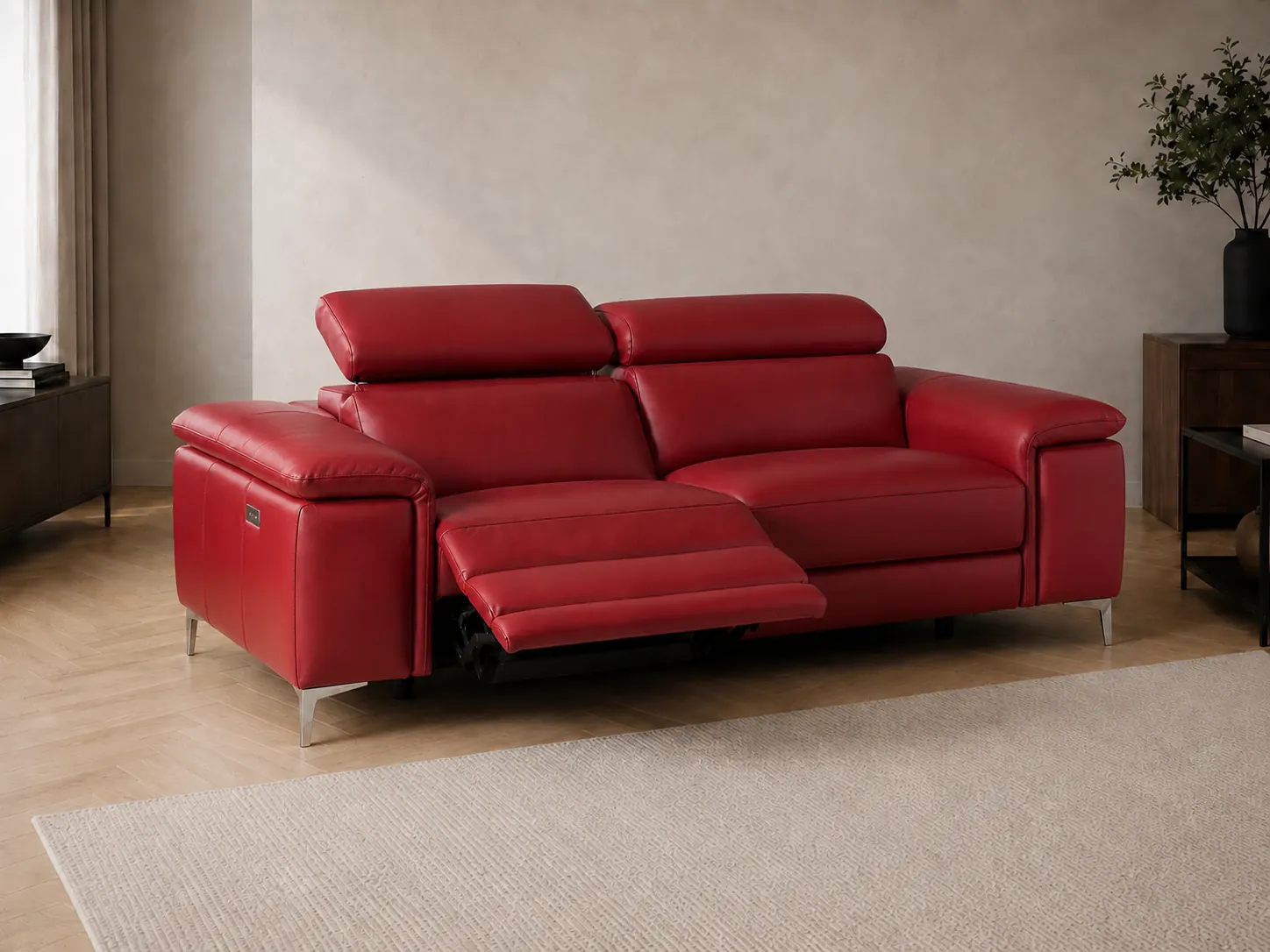 Divano Oscar rosso, dettaglio del bracciolo Divano Oscar rosso, dettaglio del bracciolo