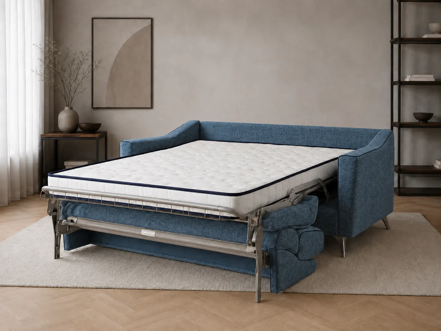 Divano Ronda blu, dettaglio del bracciolo Divano Ronda blu, dettaglio del bracciolo